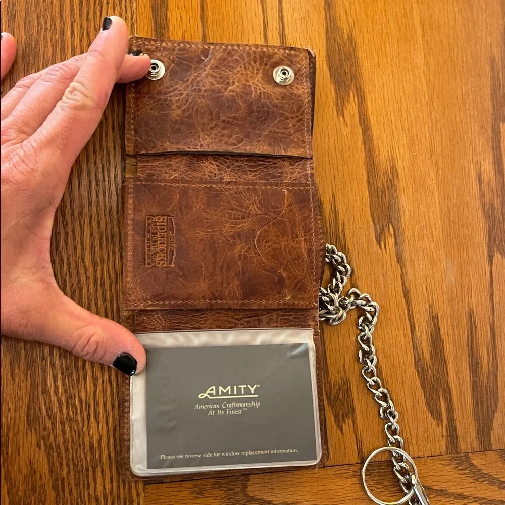 Sidekicks cowhide leather Brown Leather Bifold Wallet with Chain and Key Fob